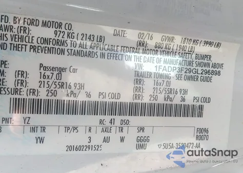 2016 Ford Focus Se из США, поврежденный, VIN 1FADP3F29GL296898